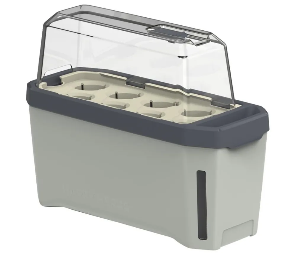 GUSTA GARDEN Hydrosysteme|Blumentöpfe & Übertöpfe - Kräutertopf Harry Herbs mit Anzuchthaube, ca. B36/H25/T15 cm Hellgrau