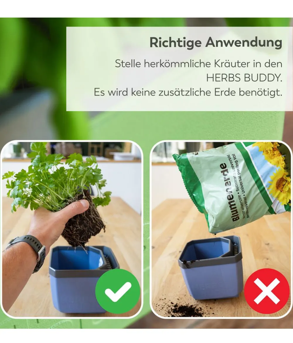 GUSTA GARDEN Kräutertopf Herbs Buddy, ca. B16/H14/T14 cm, 3er-Set Dunkelgrün Outlet