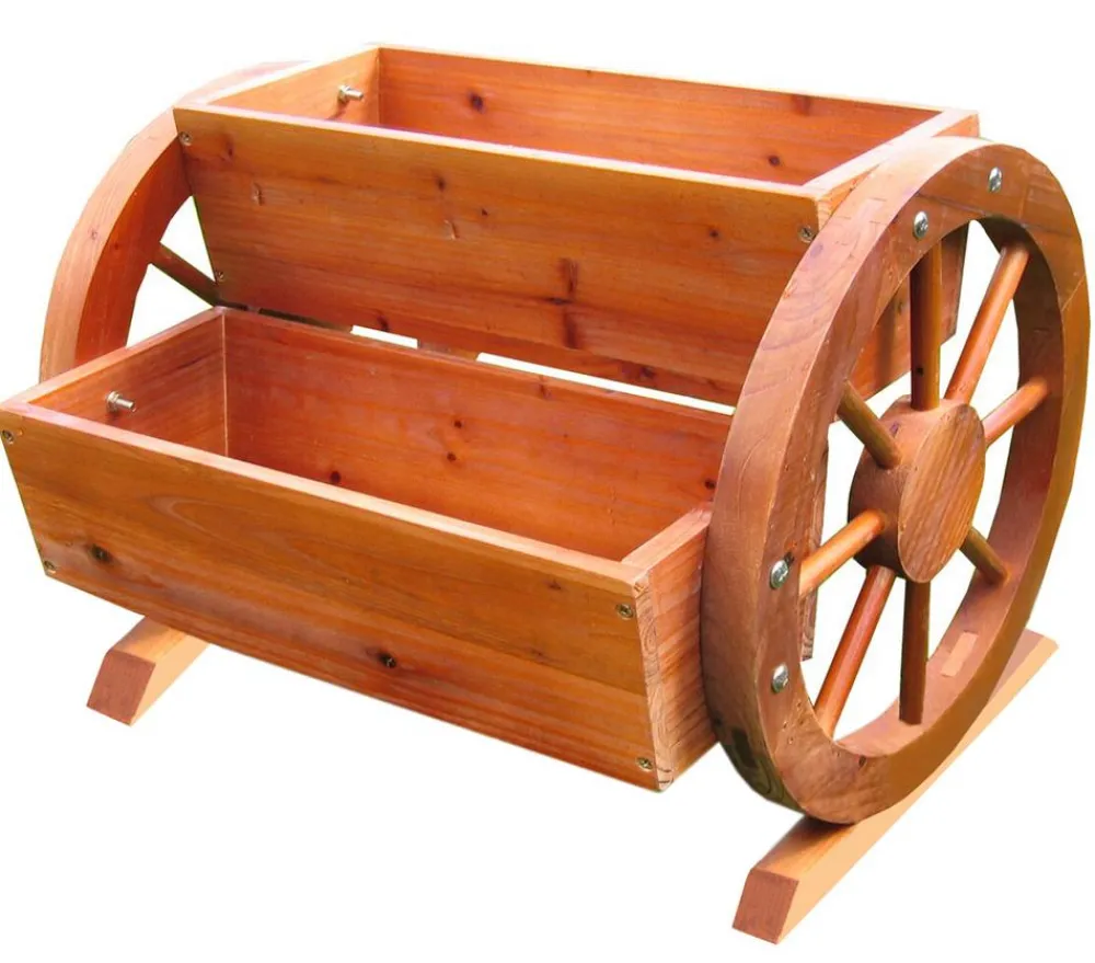 Habau Pflanzkübel & Blumenkästen - Blumenkasten mit Wagenrad Hellbraun