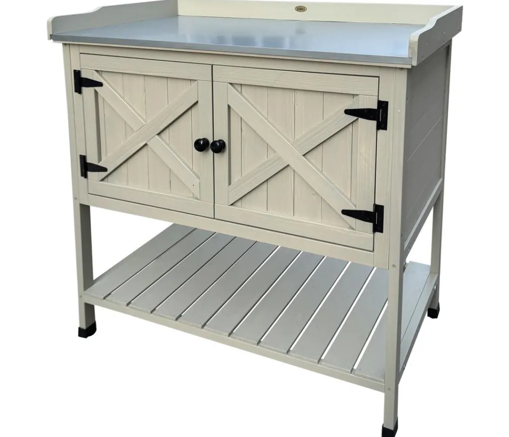 Habau Pflanztische - Holz-Pflanztisch mit Unterschrank und Ablage, , ca. B98/H97,5/T48 cm Grau