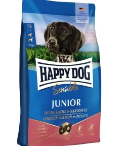 Happy Dog Trockenfutter Hund - Trockenfutter für Hunde Supreme Sensible Junior, Huhn, Lachs & Kartoffel