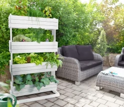 Hecht Vertikales Holz-Hochbeet Cube 4, ca. B82/H145/T50 cm Weiß Outlet