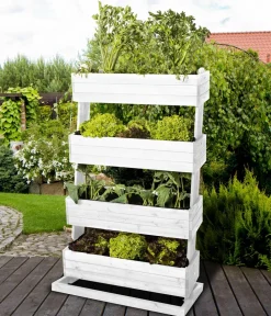 Hecht Vertikales Holz-Hochbeet Cube 4, ca. B82/H145/T50 cm Weiß Outlet