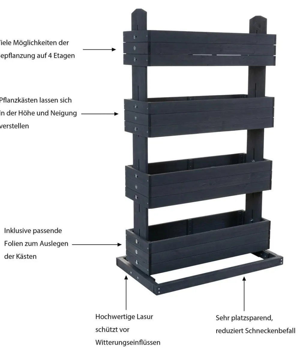 Hecht Hochbeete & Frühbeete - Vertikales Holz-Hochbeet Cube 4, ca. B82/H145/T50 cm Dunkelgrau