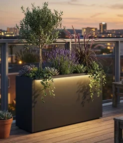 Herstera Pflanzkübel & Blumenkästen - Metall-Pflanzkasten Cube LED, rechteckig, Anthrazit