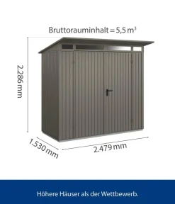 Hörmann Gartenhäuser & Gerätehäuser - Berry-Gerätehaus Classic-P Typ 1, ca. B247,9/H228,6/T153 cm Anthrazit