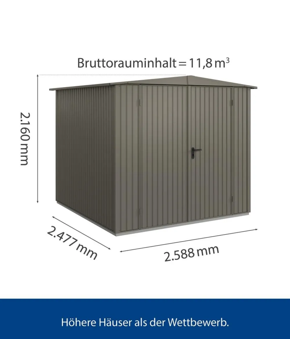 Hörmann Gartenhäuser & Gerätehäuser - Berry-Gerätehaus Classic-S Typ 2, ca. B258,8/H216/T247,7 cm Quarzgrau