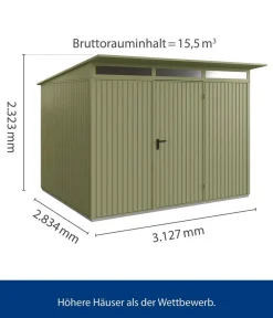Hörmann Berry-Gerätehaus Classic-P Typ 3, ca. B312,7/H232,3/T283,4 cm Schilfgrün Best