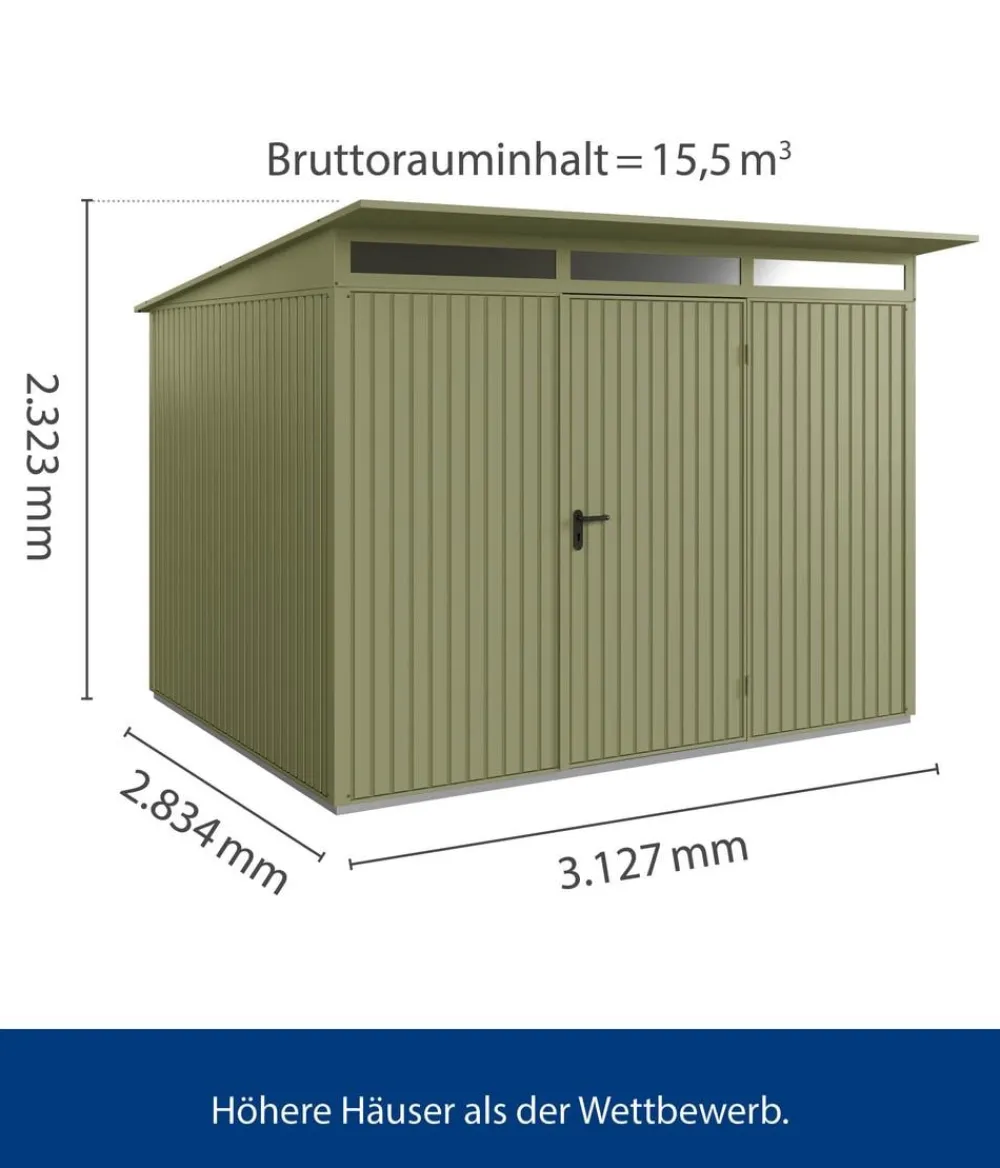 Hörmann Berry-Gerätehaus Classic-P Typ 3, ca. B312,7/H232,3/T283,4 cm Schilfgrün Best