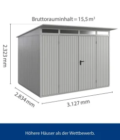 Hörmann Berry-Gerätehaus Classic-P Typ 3, ca. B312,7/H232,3/T283,4 cm Weißaluminium Clearance