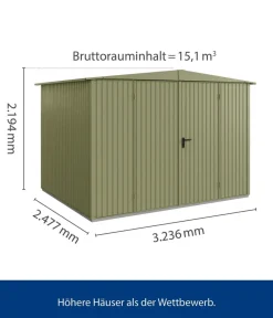 Hörmann Gartenhäuser & Gerätehäuser - Berry-Gerätehaus Classic-S Typ 3, ca. B323,6/H219,4/T247,7 cm Quarzgrau