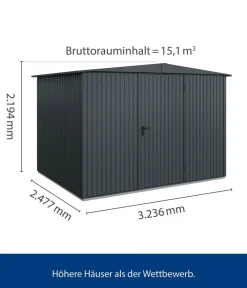 Hörmann Berry-Gerätehaus Classic-S Typ 3, ca. B323,6/H219,4/T247,7 cm Anthrazit Hot