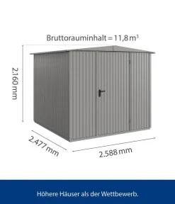Hörmann Gartenhäuser & Gerätehäuser - Berry-Gerätehaus Classic-S Typ 2, ca. B258,8/H216/T247,7 cm Graualuminium