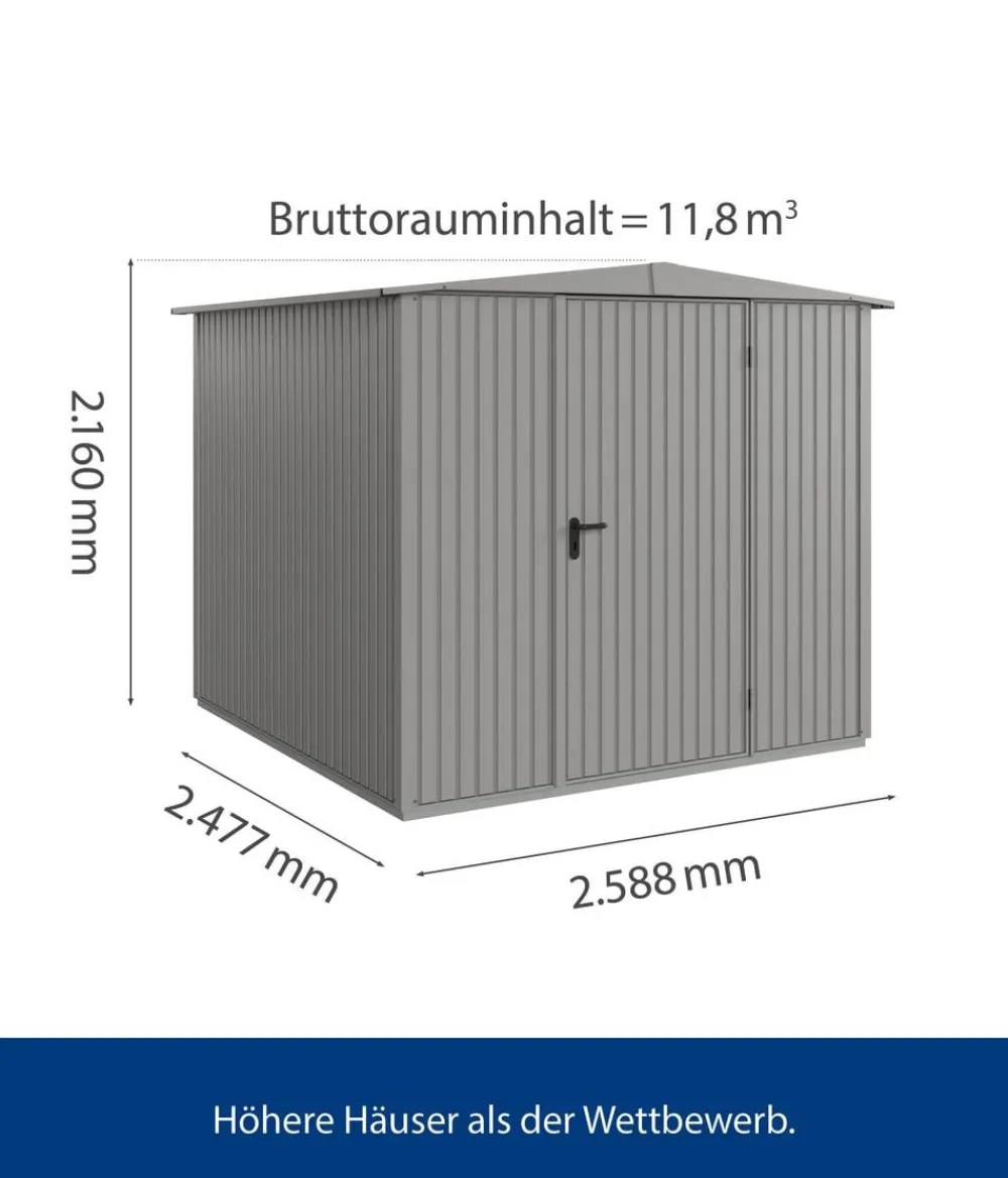 Hörmann Gartenhäuser & Gerätehäuser - Berry-Gerätehaus Classic-S Typ 2, ca. B258,8/H216/T247,7 cm Graualuminium
