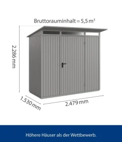 Hörmann Gartenhäuser & Gerätehäuser - Berry-Gerätehaus Classic-P Typ 1, ca. B247,9/H228,6/T153 cm Taubenblau