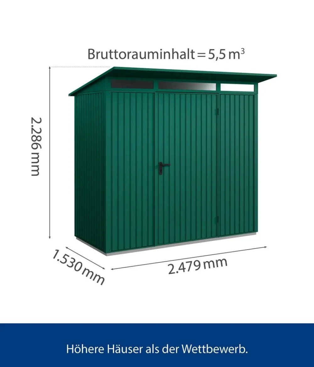 Hörmann Berry-Gerätehaus Classic-P Typ 1, ca. B247,9/H228,6/T153 cm Moosgrün