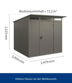 Hörmann Gartenhäuser & Gerätehäuser - Berry-Gerätehaus Classic-P Typ 2, ca. B247,9/H232,3/T283,4 cm Quarzgrau