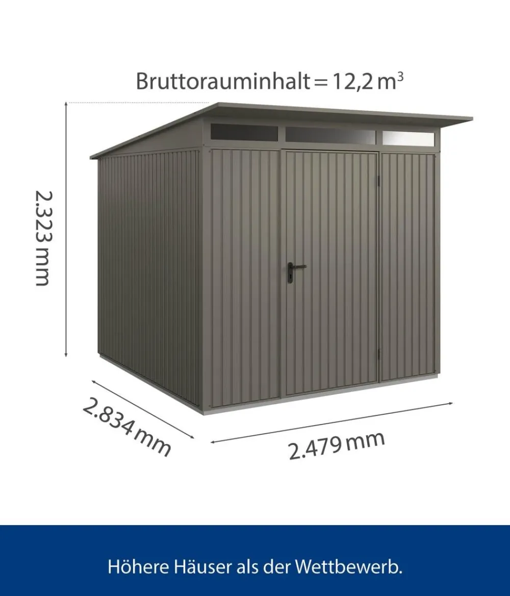Hörmann Gartenhäuser & Gerätehäuser - Berry-Gerätehaus Classic-P Typ 2, ca. B247,9/H232,3/T283,4 cm Quarzgrau