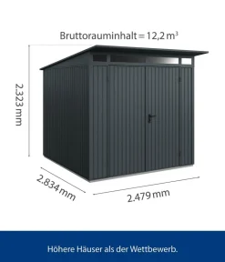 Hörmann Gartenhäuser & Gerätehäuser - Berry-Gerätehaus Classic-P Typ 2, ca. B247,9/H232,3/T283,4 cm Anthrazit
