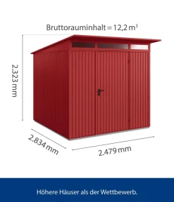 Hörmann Gartenhäuser & Gerätehäuser - Berry-Gerätehaus Classic-P Typ 2, ca. B247,9/H232,3/T283,4 cm Purpurrot