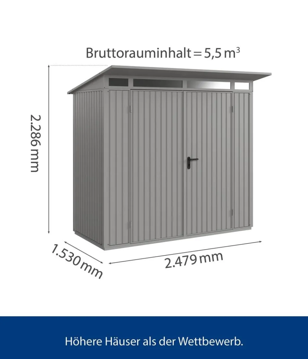 Hörmann Berry-Gerätehaus Classic-P Typ 1, ca. B247,9/H228,6/T153 cm Graualuminium Best