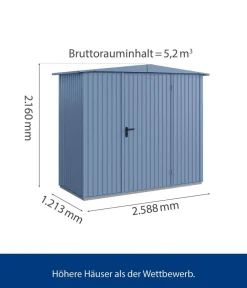 Hörmann Berry-Gerätehaus Classic-S Typ 1, ca. B258,8/H216/T121,3 cm Taubenblau Discount