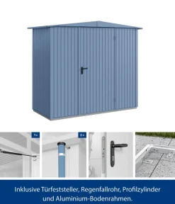 Hörmann Berry-Gerätehaus Classic-S Typ 1, ca. B258,8/H216/T121,3 cm Taubenblau Discount