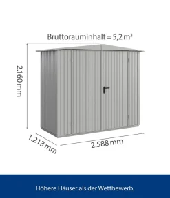 Hörmann Berry-Gerätehaus Classic-S Typ 1, ca. B258,8/H216/T121,3 cm Weißaluminium New