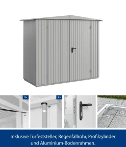 Hörmann Berry-Gerätehaus Classic-S Typ 1, ca. B258,8/H216/T121,3 cm Weißaluminium New