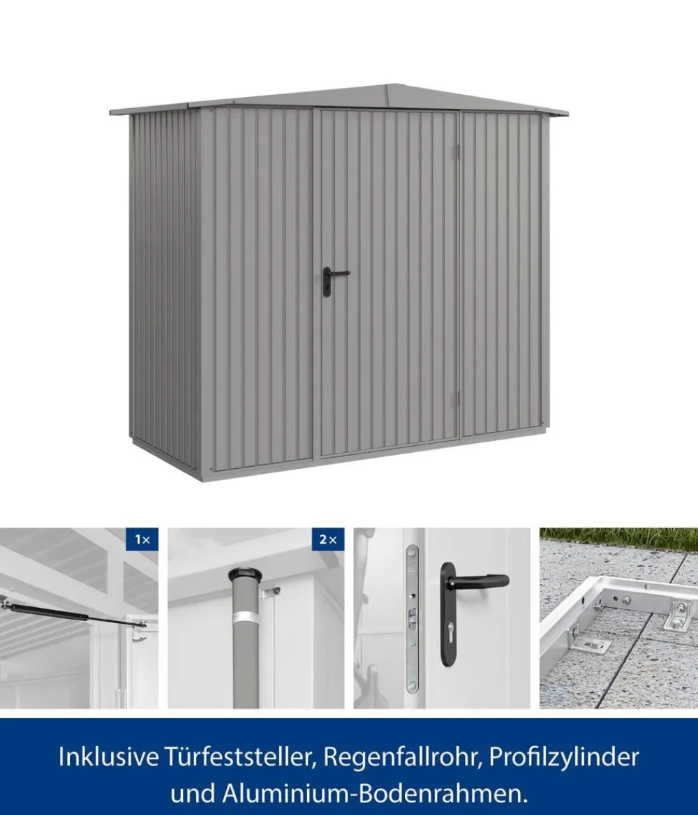 Hörmann Gartenhäuser & Gerätehäuser - Berry-Gerätehaus Classic-S Typ 1, ca. B258,8/H216/T121,3 cm Graualuminium