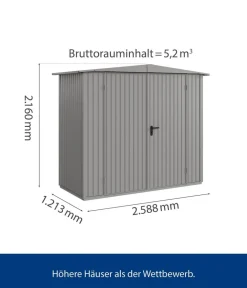 Hörmann Gartenhäuser & Gerätehäuser - Berry-Gerätehaus Classic-S Typ 1, ca. B258,8/H216/T121,3 cm Graualuminium