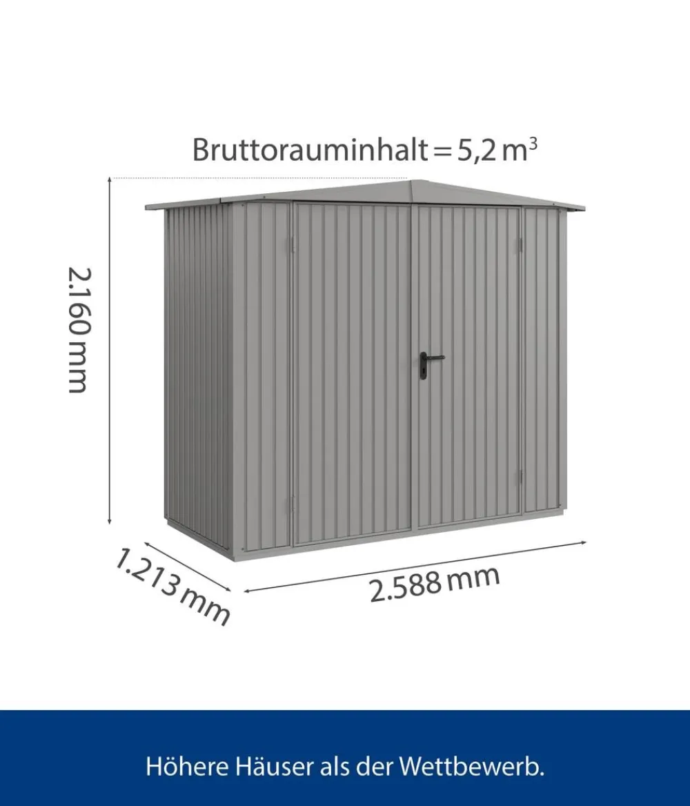 Hörmann Gartenhäuser & Gerätehäuser - Berry-Gerätehaus Classic-S Typ 1, ca. B258,8/H216/T121,3 cm Graualuminium