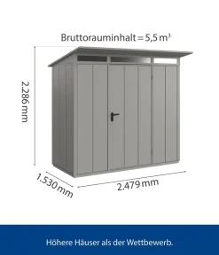 Hörmann Berry-Gerätehaus Modern-P Typ 1, ca. B247,9/H228,6/T153 cm Graualuminium Hot