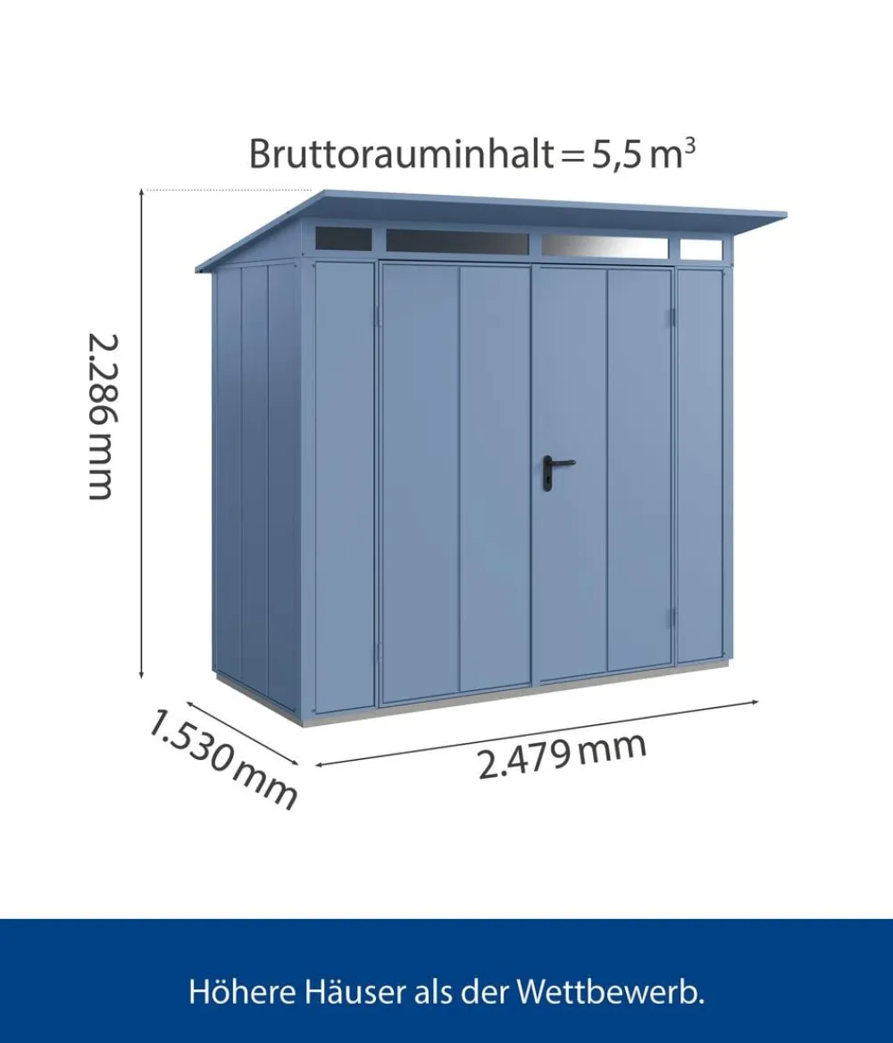Hörmann Berry-Gerätehaus Modern-P Typ 1, ca. B247,9/H228,6/T153 cm Taubenblau