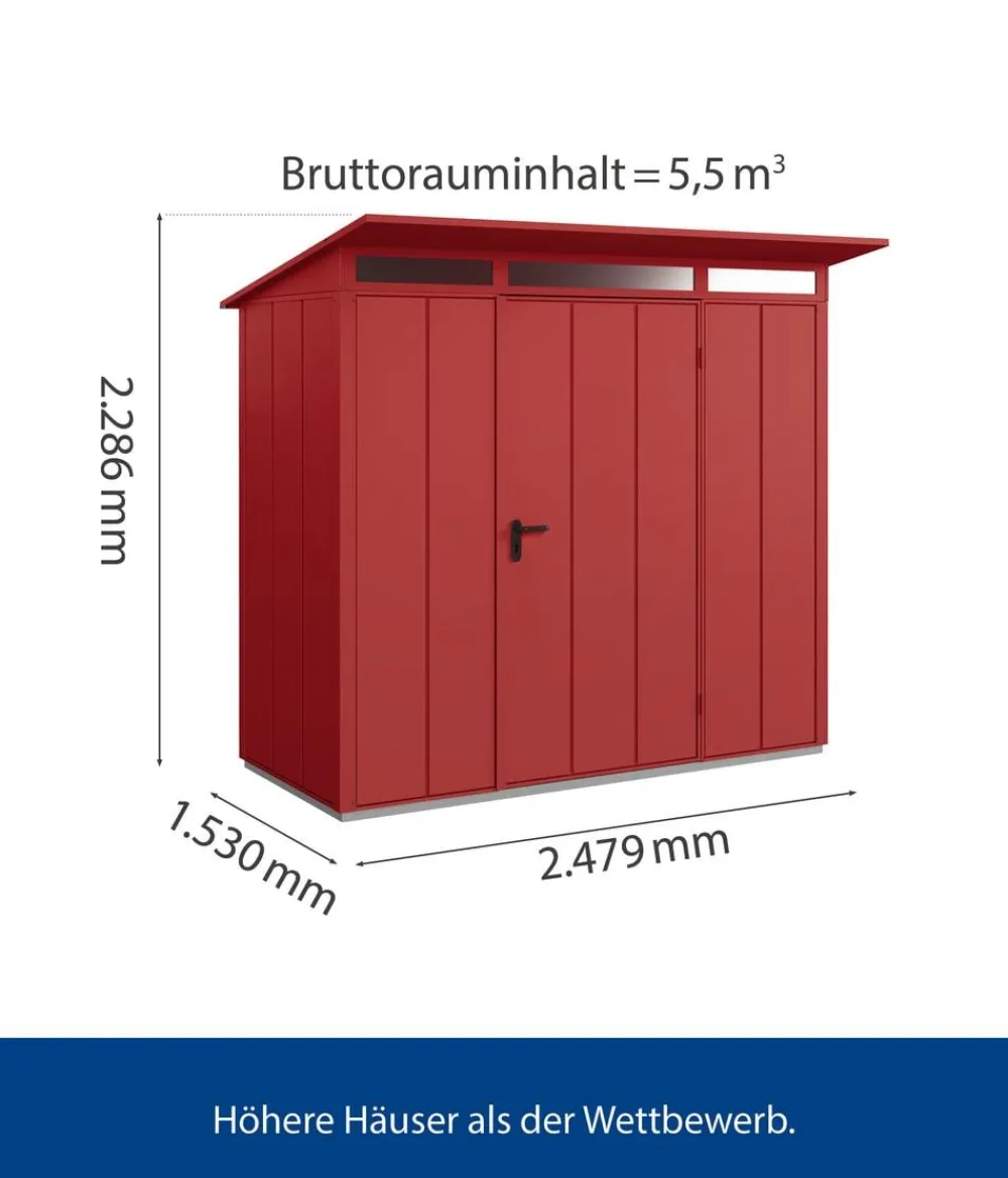 Hörmann Gartenhäuser & Gerätehäuser - Berry-Gerätehaus Modern-P Typ 1, ca. B247,9/H228,6/T153 cm Purpurrot