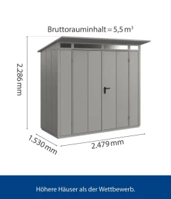 Hörmann Gartenhäuser & Gerätehäuser - Berry-Gerätehaus Modern-P Typ 1, ca. B247,9/H228,6/T153 cm Graualuminium