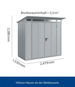 Hörmann Gartenhäuser & Gerätehäuser - Berry-Gerätehaus Modern-P Typ 1, ca. B247,9/H228,6/T153 cm Fenstergrau