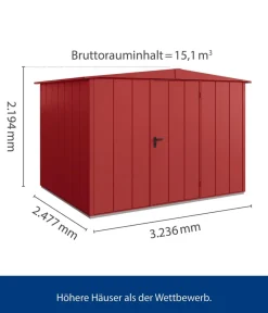 Hörmann Berry-Gerätehaus Modern-S Typ 3, ca. B323,6/H219,4/T247,7 cm Purpurrot Clearance
