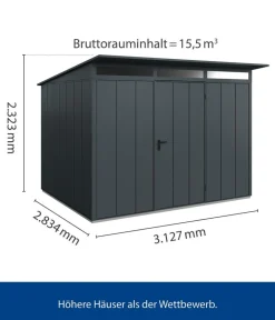 Hörmann Berry-Gerätehaus Modern-P Typ 3, ca. B312,7/H232,3/T283,4 cm Anthrazit Hot