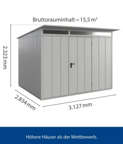 Hörmann Gartenhäuser & Gerätehäuser - Berry-Gerätehaus Modern-P Typ 3, ca. B312,7/H232,3/T283,4 cm Weißaluminium