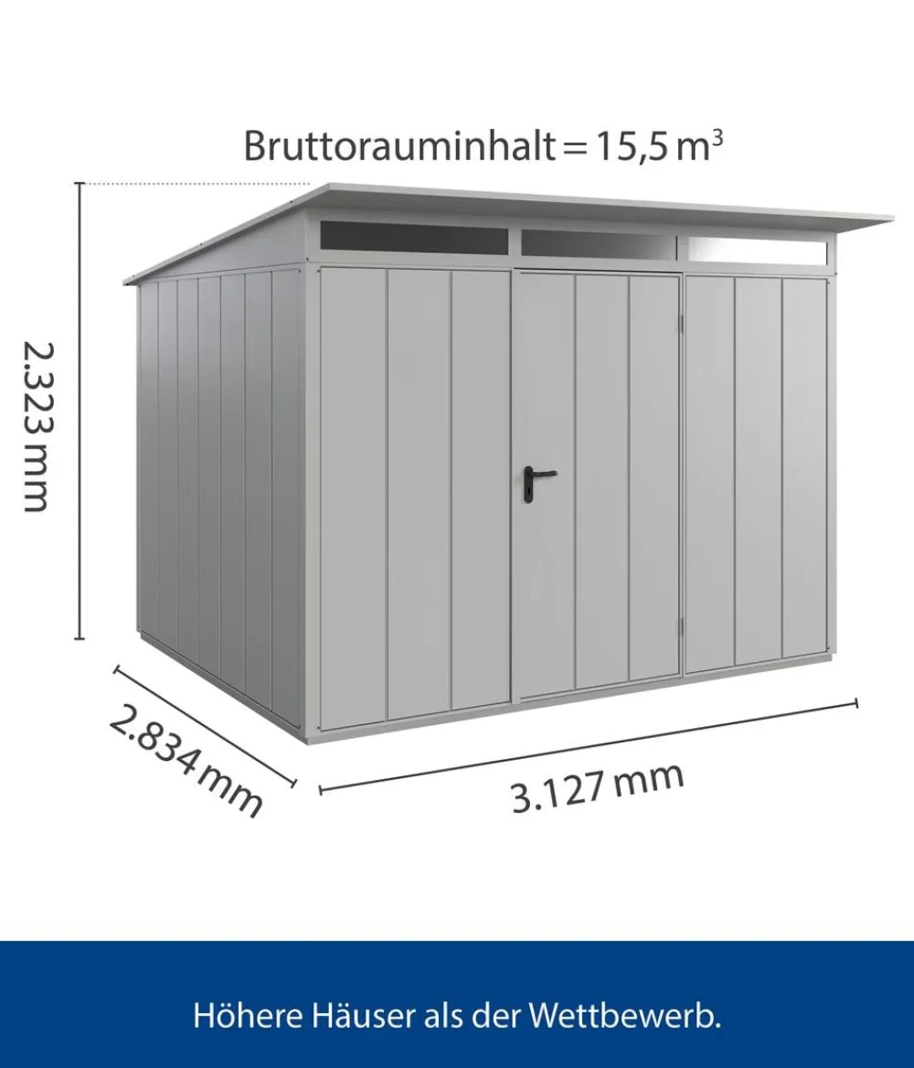 Hörmann Gartenhäuser & Gerätehäuser - Berry-Gerätehaus Modern-P Typ 3, ca. B312,7/H232,3/T283,4 cm Weißaluminium