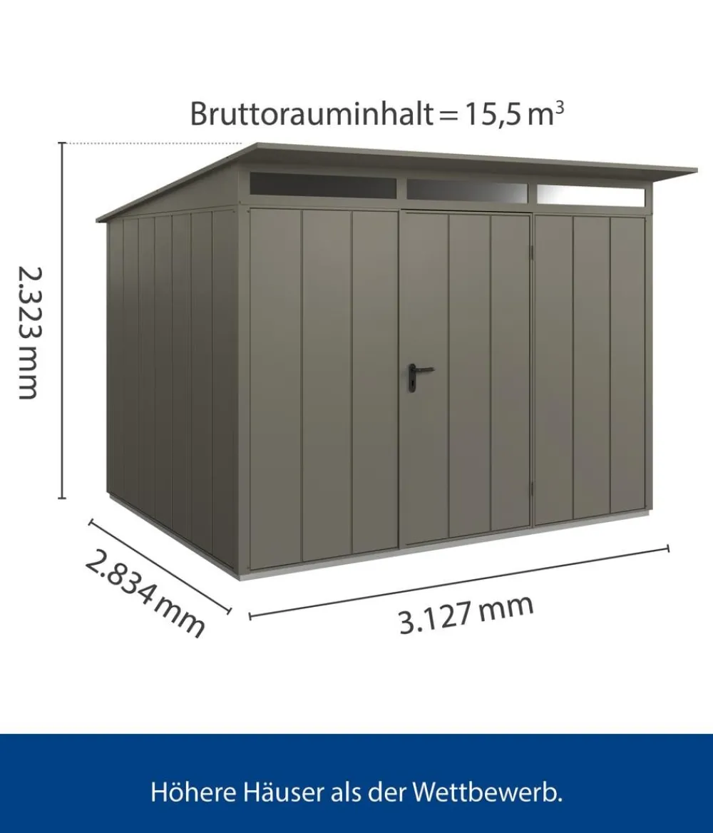 Hörmann Gartenhäuser & Gerätehäuser - Berry-Gerätehaus Modern-P Typ 3, ca. B312,7/H232,3/T283,4 cm Quarzgrau