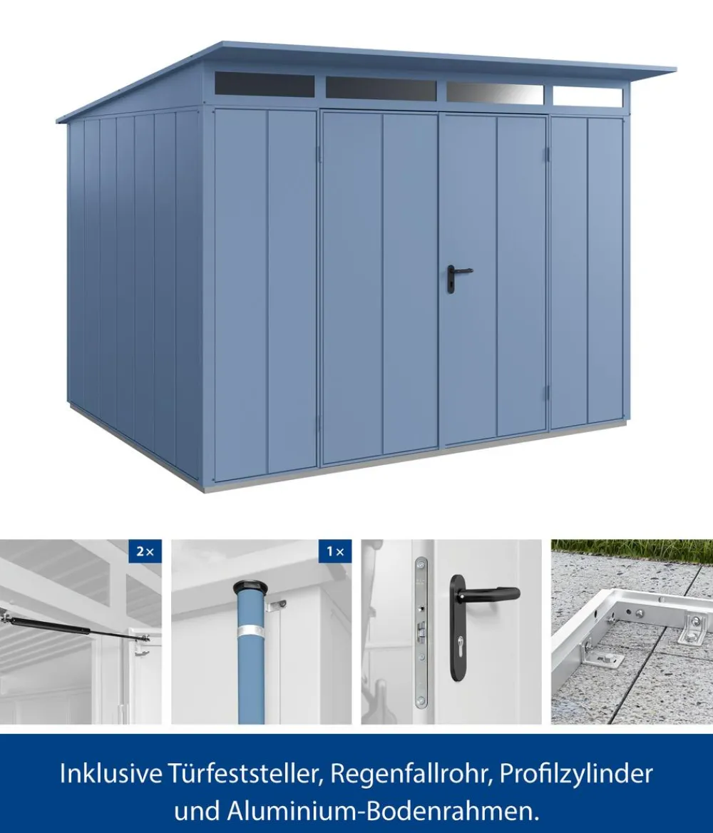 Hörmann Gartenhäuser & Gerätehäuser - Berry-Gerätehaus Modern-P Typ 3, ca. B312,7/H232,3/T283,4 cm Taubenblau