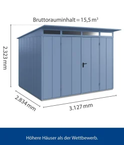Hörmann Gartenhäuser & Gerätehäuser - Berry-Gerätehaus Modern-P Typ 3, ca. B312,7/H232,3/T283,4 cm Taubenblau