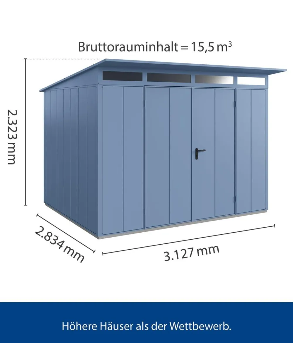 Hörmann Gartenhäuser & Gerätehäuser - Berry-Gerätehaus Modern-P Typ 3, ca. B312,7/H232,3/T283,4 cm Taubenblau