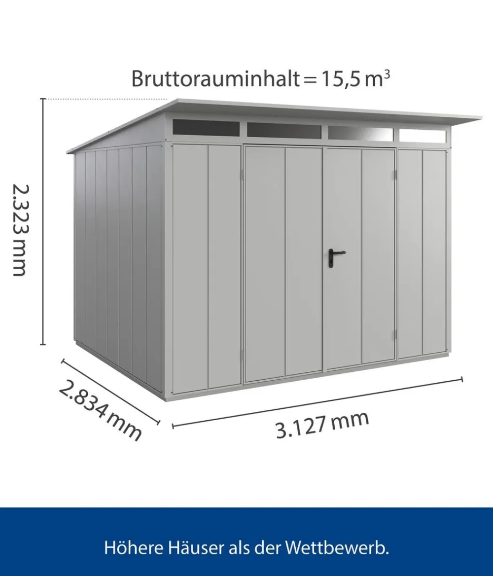 Hörmann Gartenhäuser & Gerätehäuser - Berry-Gerätehaus Modern-P Typ 3, ca. B312,7/H232,3/T283,4 cm Weißaluminium