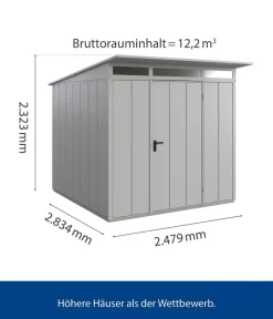 Hörmann Gartenhäuser & Gerätehäuser - Berry-Gerätehaus Modern-P Typ 2, ca. B247,9/H232,3/T283,4 cm Fenstergrau