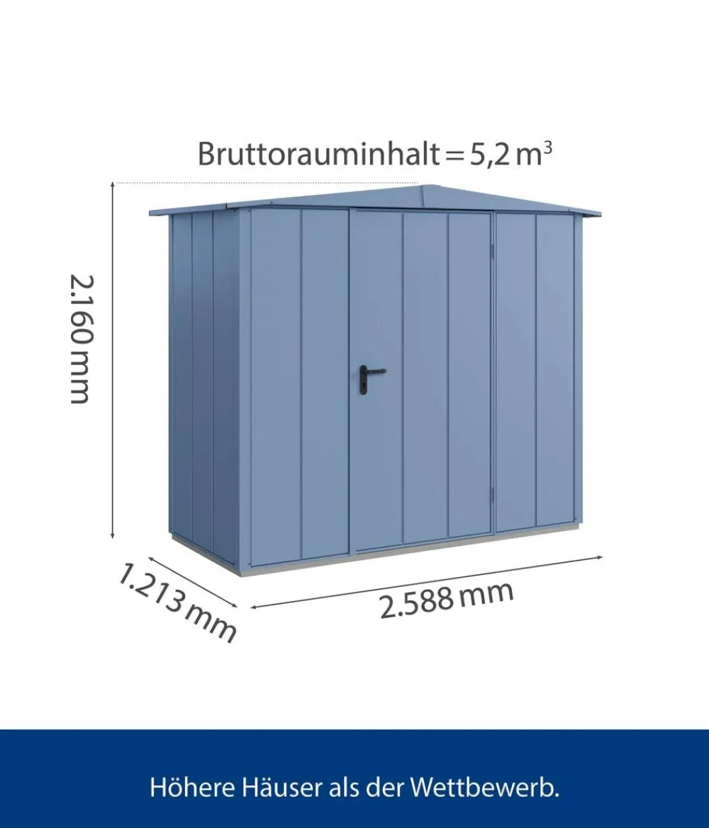 Hörmann Gartenhäuser & Gerätehäuser - Berry-Gerätehaus Modern-S Typ 1, ca. B258,8/H216/T121,3 cm Taubenblau