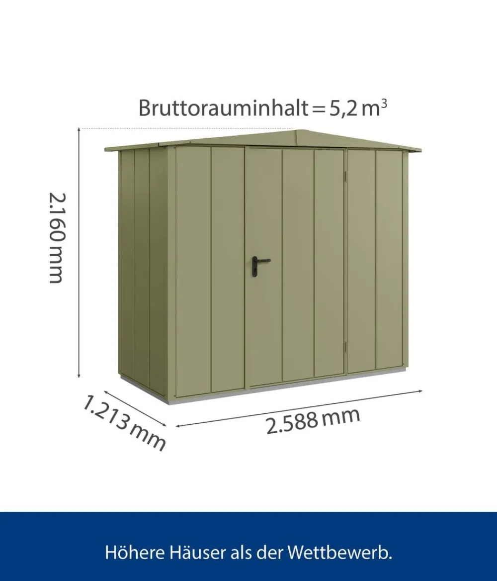 Hörmann Berry-Gerätehaus Modern-S Typ 1, ca. B258,8/H216/T121,3 cm Schilfgrün New