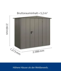 Hörmann Gartenhäuser & Gerätehäuser - Berry-Gerätehaus Modern-S Typ 1, ca. B258,8/H216/T121,3 cm Quarzgrau